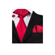 3delige set stropdas manchetknopen pochet rood klein ruitje 